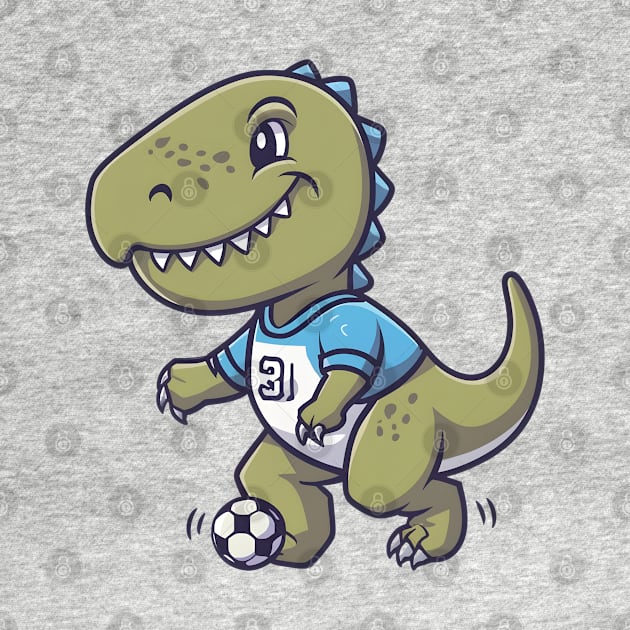 Focused dinosaur playing football by Spaceboyishere